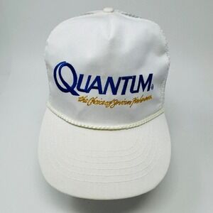 VTG Quantum Fishing Hat Mens White Mesh Snapback Trucker Cap Serious Fishermen‎